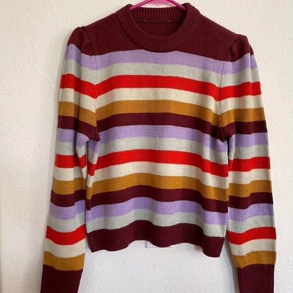 WAYF Striped Puff Sleeve Crew Neck Sweater - Picture 3 of 6